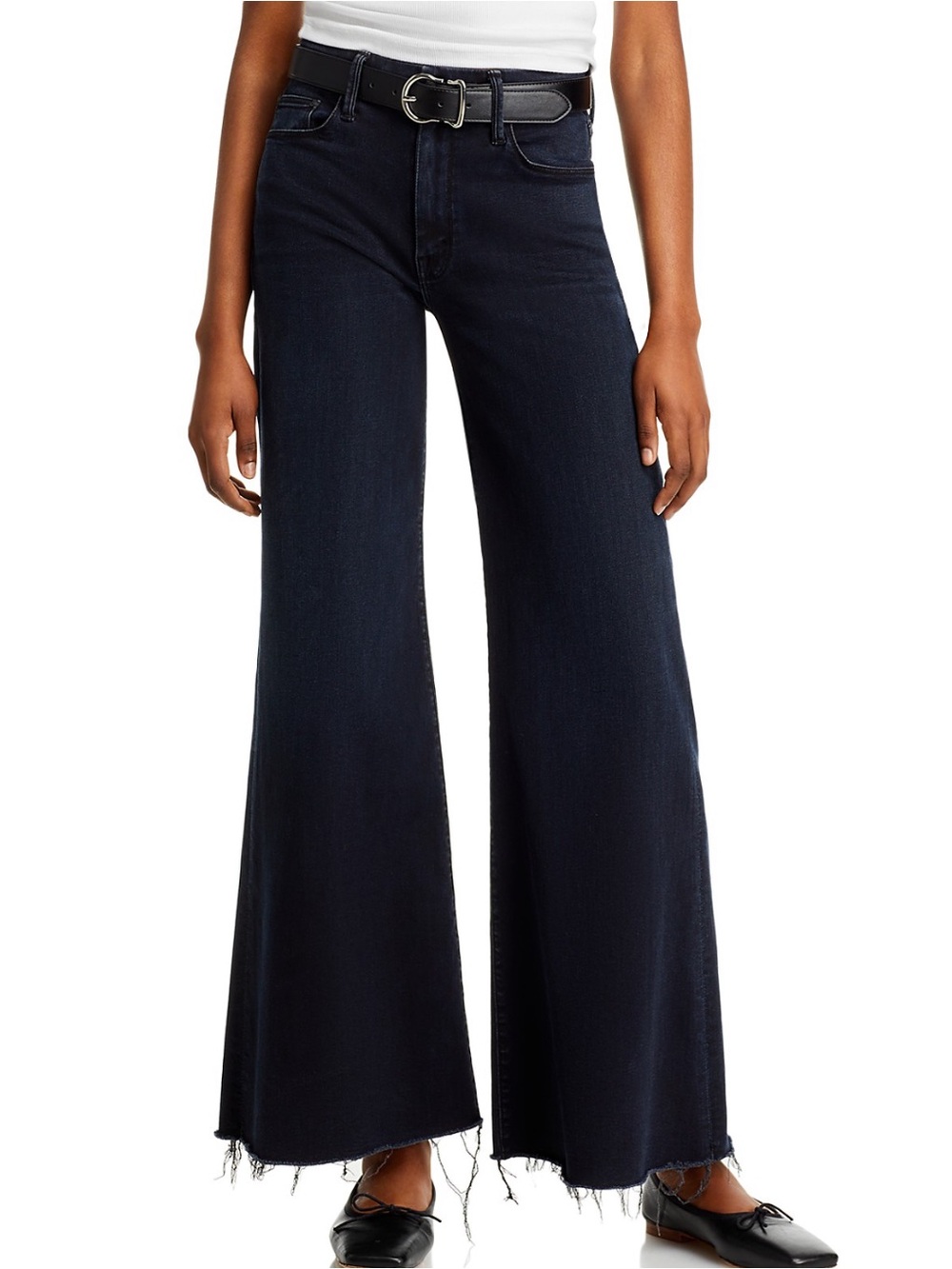 MOTHER The Roller Fray Night in Venice Dark Gray High-Rise Wide-Leg Jeans 25